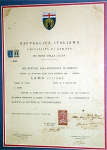Luciano A. Lama's Italian law diploma